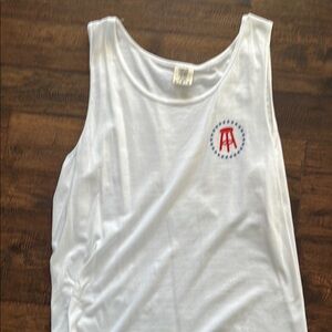 White Tank Top with Red and Blue Logo